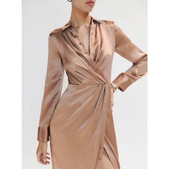 💕REFORMATION💕 Lyon Silk Dress ~ Croissant 8 NWT - Picture 4 of 14